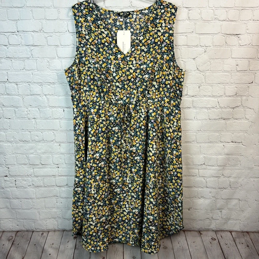 BloomChic Floral V Neck Elastic Waist Sleeveless Pocket Dress Plus Size 2X - Picture 2 of 7